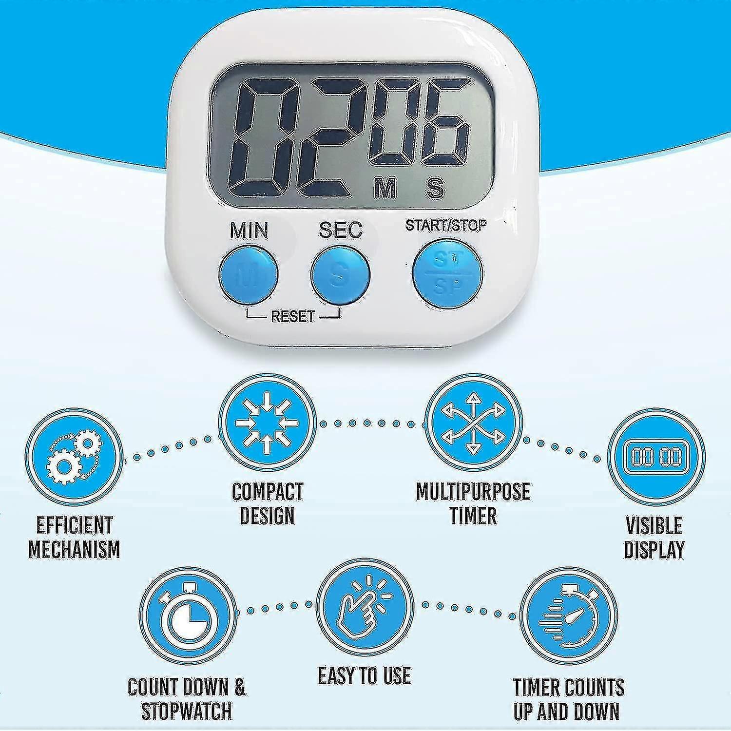 Digital Visual Timer Clock - Magnetic Kitchen Timer With Bright Display