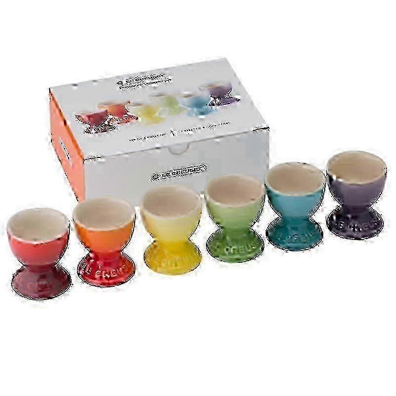 6 Pcs Colourful Stoneware Egg Cups With Base, Breakfast Tableware, Egg Stand