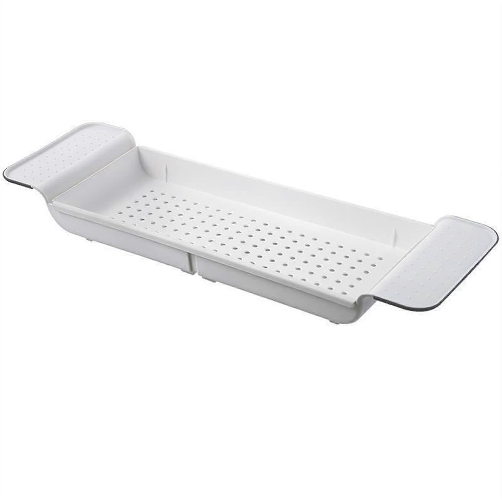 Bathtub Caddy Tray with Extendable Design, MultiFunction Bath Organizer Rack, SpaceSaving White Shelf
