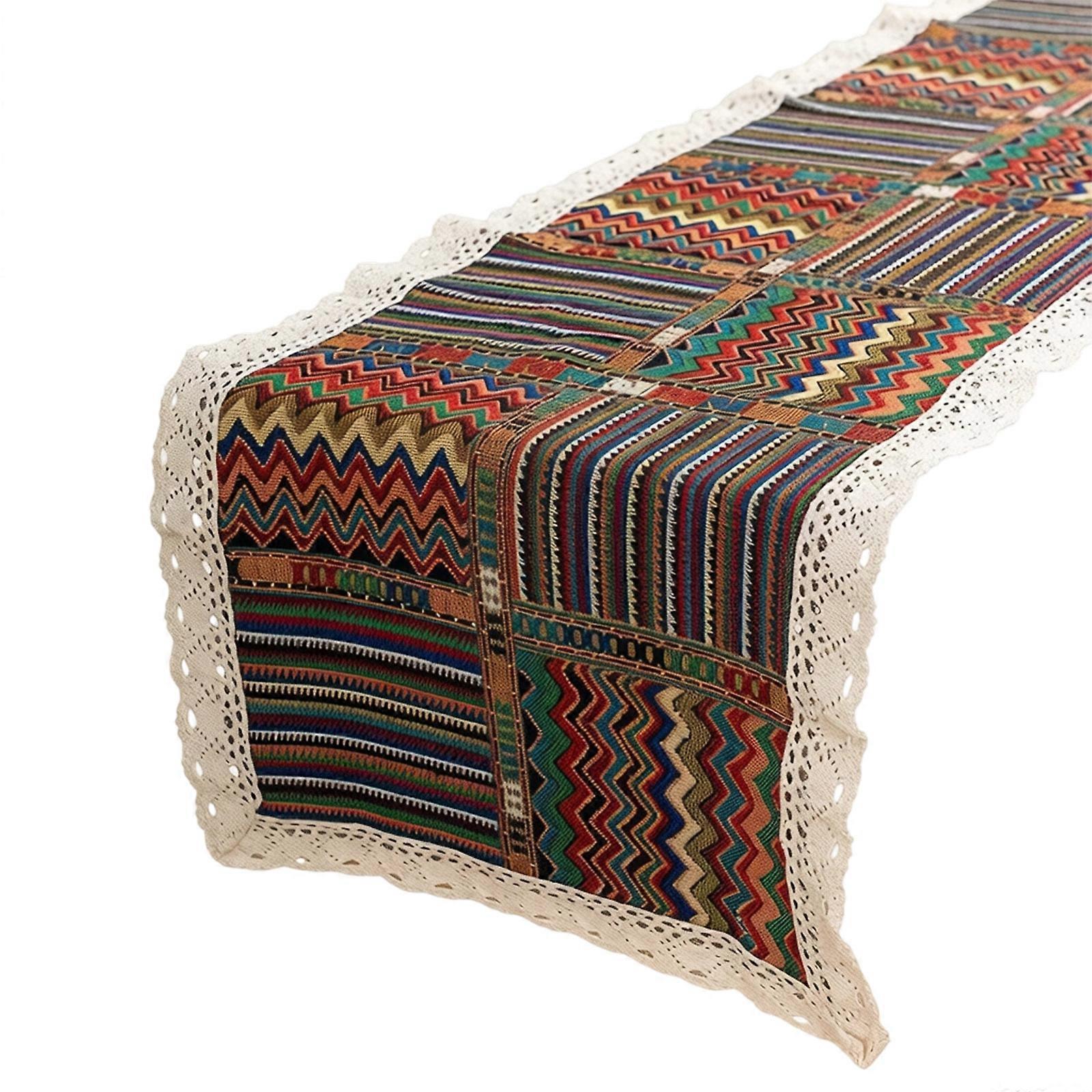 Yemek masası ve sehpa kullanımı için beyaz kenarlı, renkli kaplamalı ve polyester kumaştan yapılmış büfe örtüsü (34 inç, 160 cm)