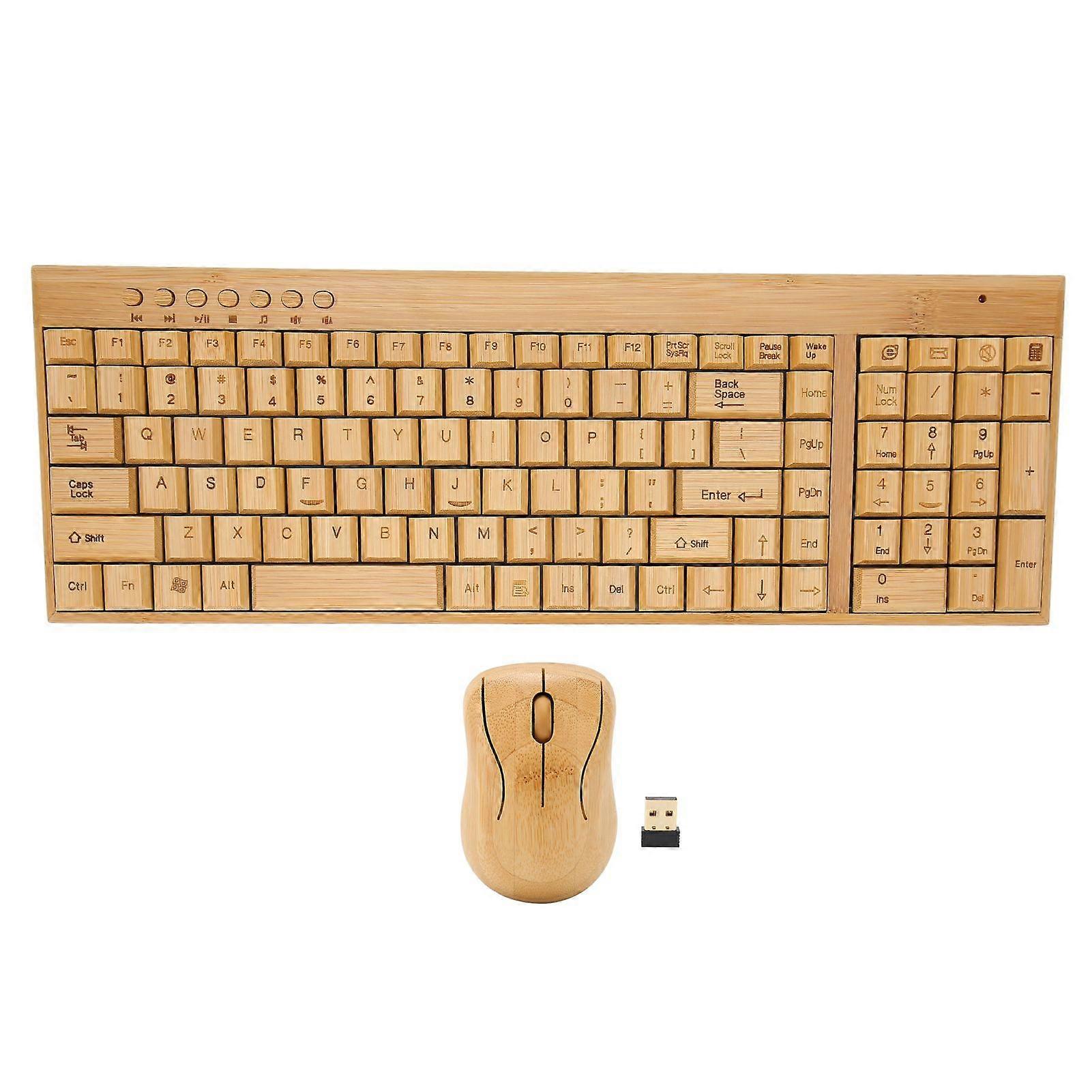Wireless Bamboo Keyboard Mouse Combo For Office Home Use