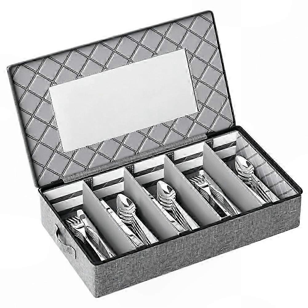 Easy Content Visibility Hard Shell Silverware Storage Box, Adjustable Divider Flatware Organizer with Clear Window and Zipper