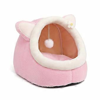 Nid-cave pour chat d'intérieur Fox Design, lit douillet avec jouet suspendu, coussin amovible et lavable, indéformable, rose, plusieurs tailles