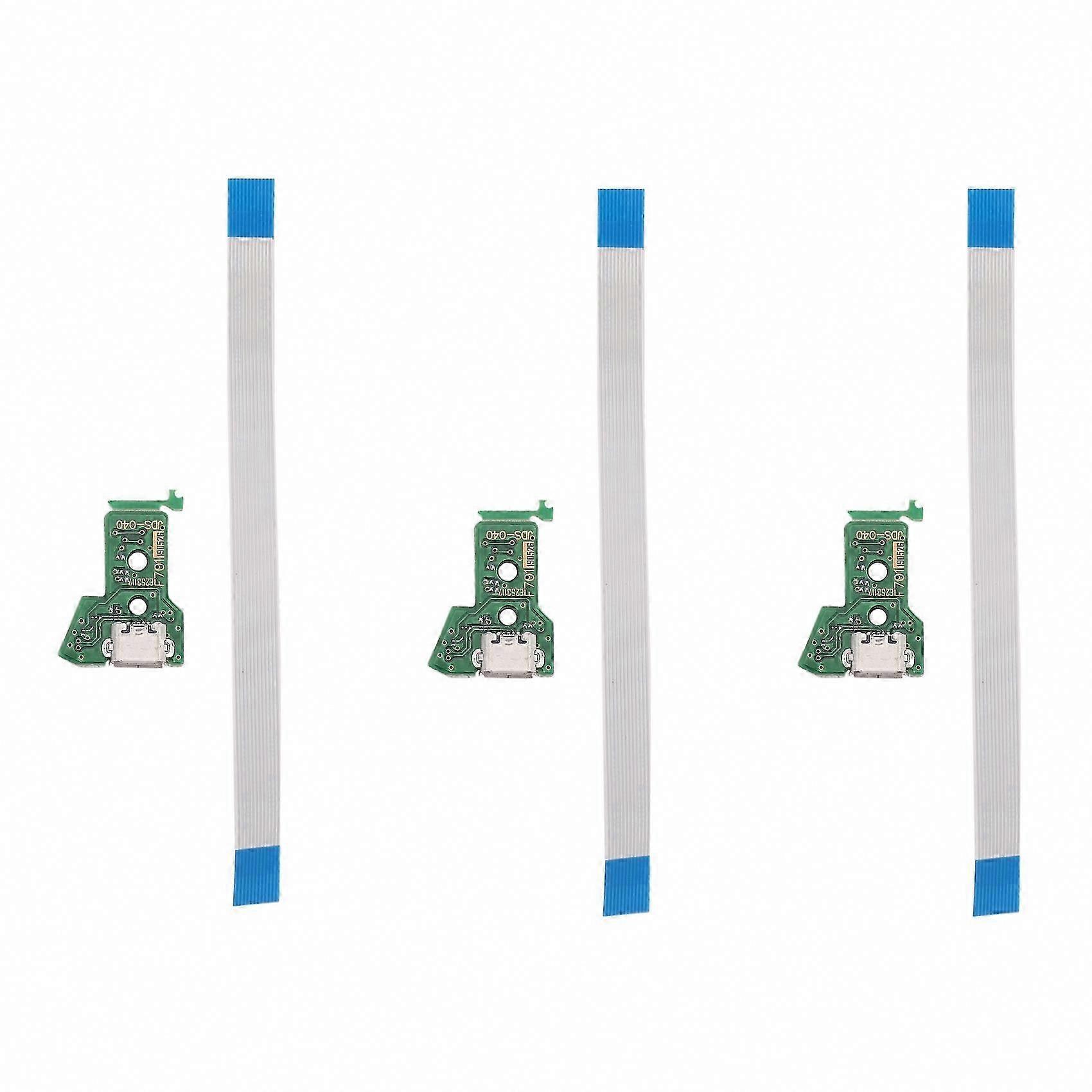 Micro-USB Charging Socket Circuit Board 3-Pack, JDS-040 12-Pin Cable Port Compatible with PS4 Controller