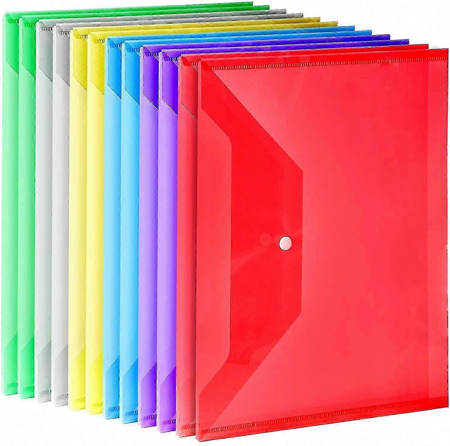 12 Pack A4 Clear Plastic Envelopes with Snap Button, Poly Document Folders for Stationery Organization
