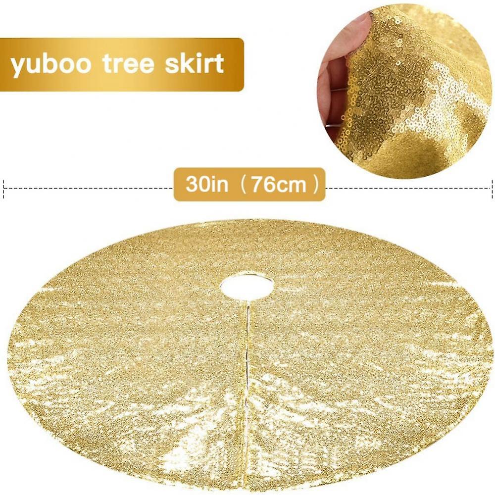 Gold Christmas Tree Skirt,30" Sequin Double Layers Tree Mat Xmas Tree Decorations