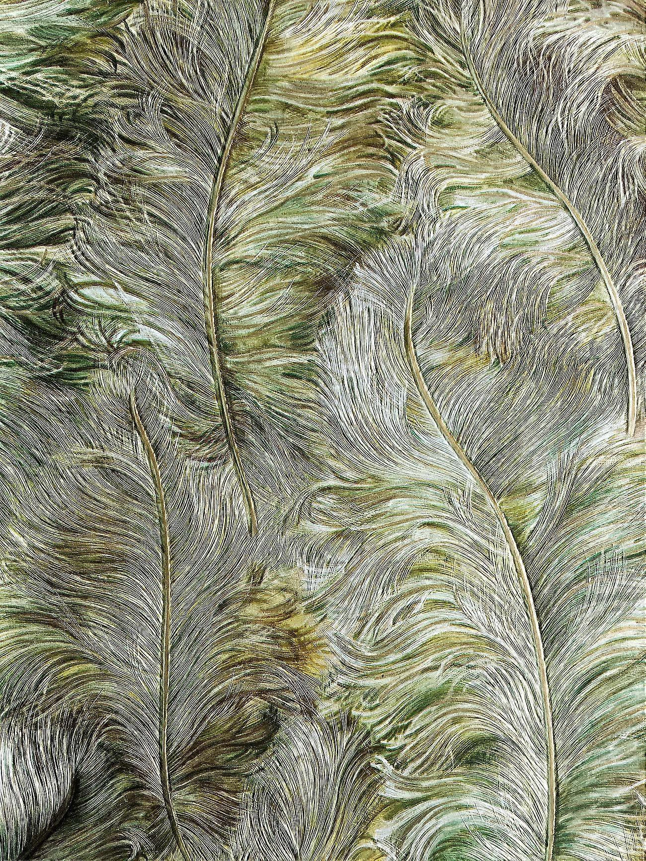 Papier peint exclusif Profhome 822203 papier peint vinyle gaufré avec des plumes brillant vert vert-feuillage or vert brun 5,33 m2