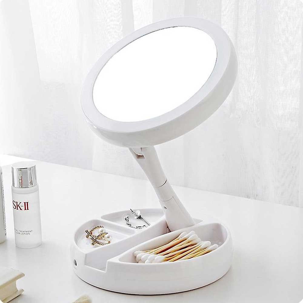 2 PCS Foldable LED Light 10X Magnifying Makeup Mirror