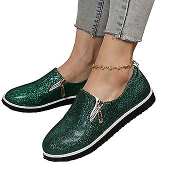 Damen Golden/Grün Pailletten Reißverschluss Flache Schuhe Rutschfeste Sneaker Schuhe mit weicher Sohle für die tägliche Arbeit der Party