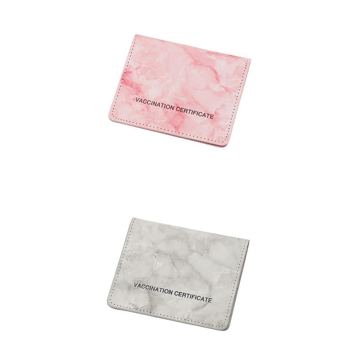 2 Pcs Vaccination Card Protector Slim Leather Wallet for Documents Gray Pink
