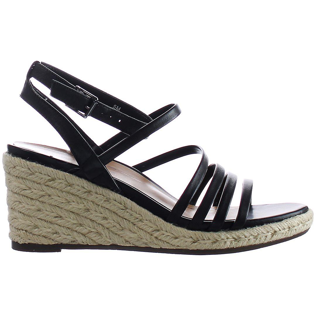 Vionic Ayda Strap Up Black Smooth Leather Womens Wedges 10012244001