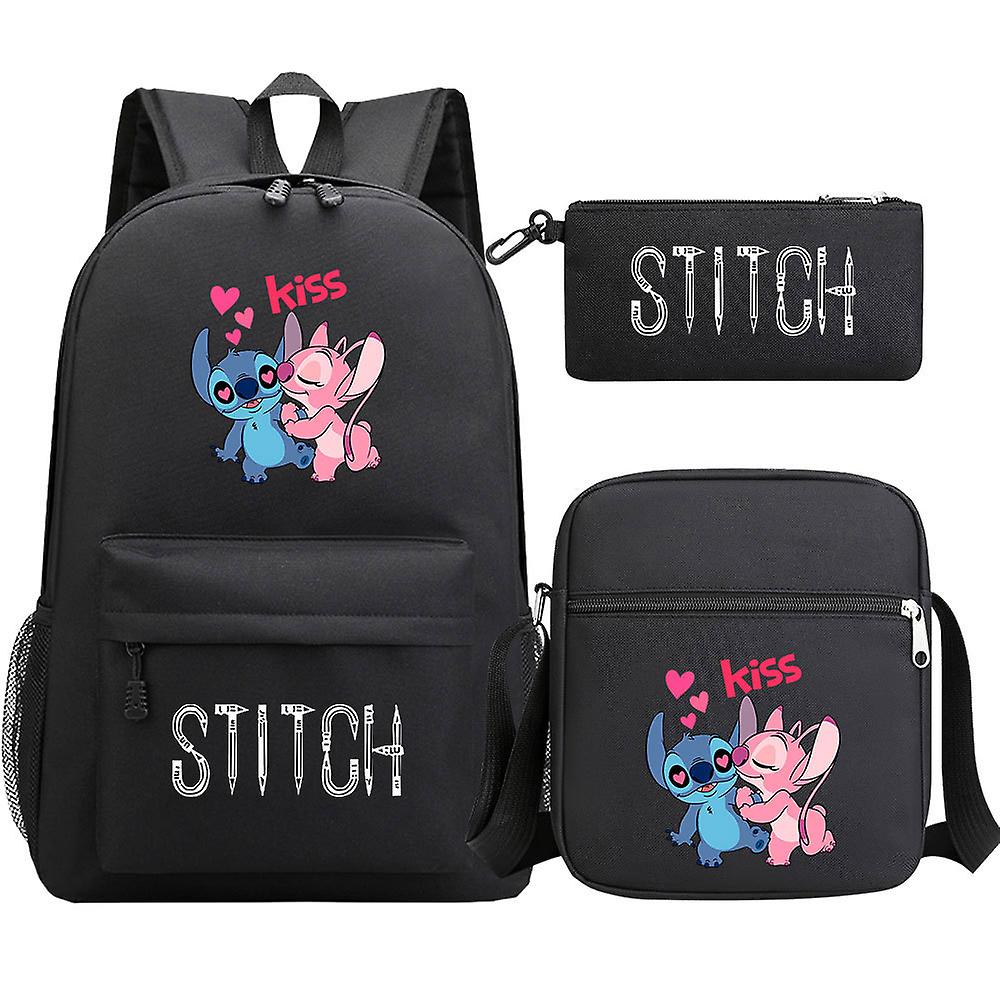 3pcs 디즈니 스티치 키즈 배낭 세트 만화 스티치 프린트 - 유치원 필통, 소년 소녀 숄더백 - 어린이 Schoolbag 선물