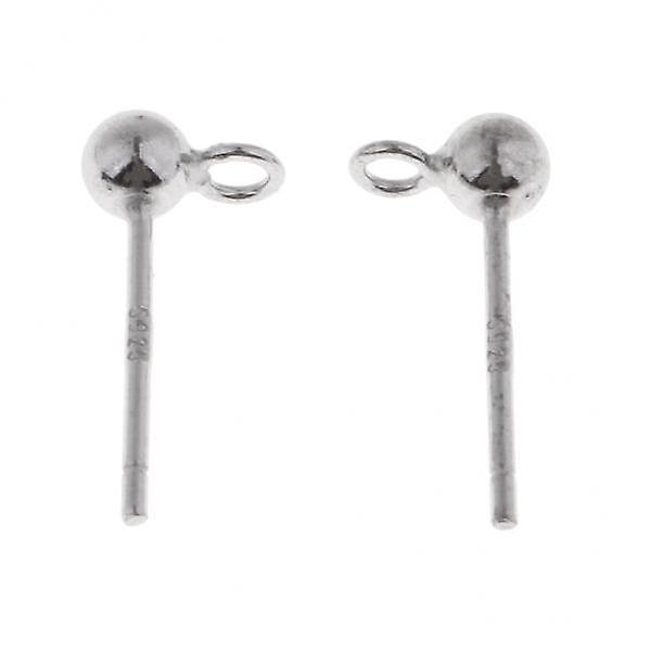2x1 Pair 925 Sterling Ball Earrings Ear Stud Pin with Loop Findings White Gold