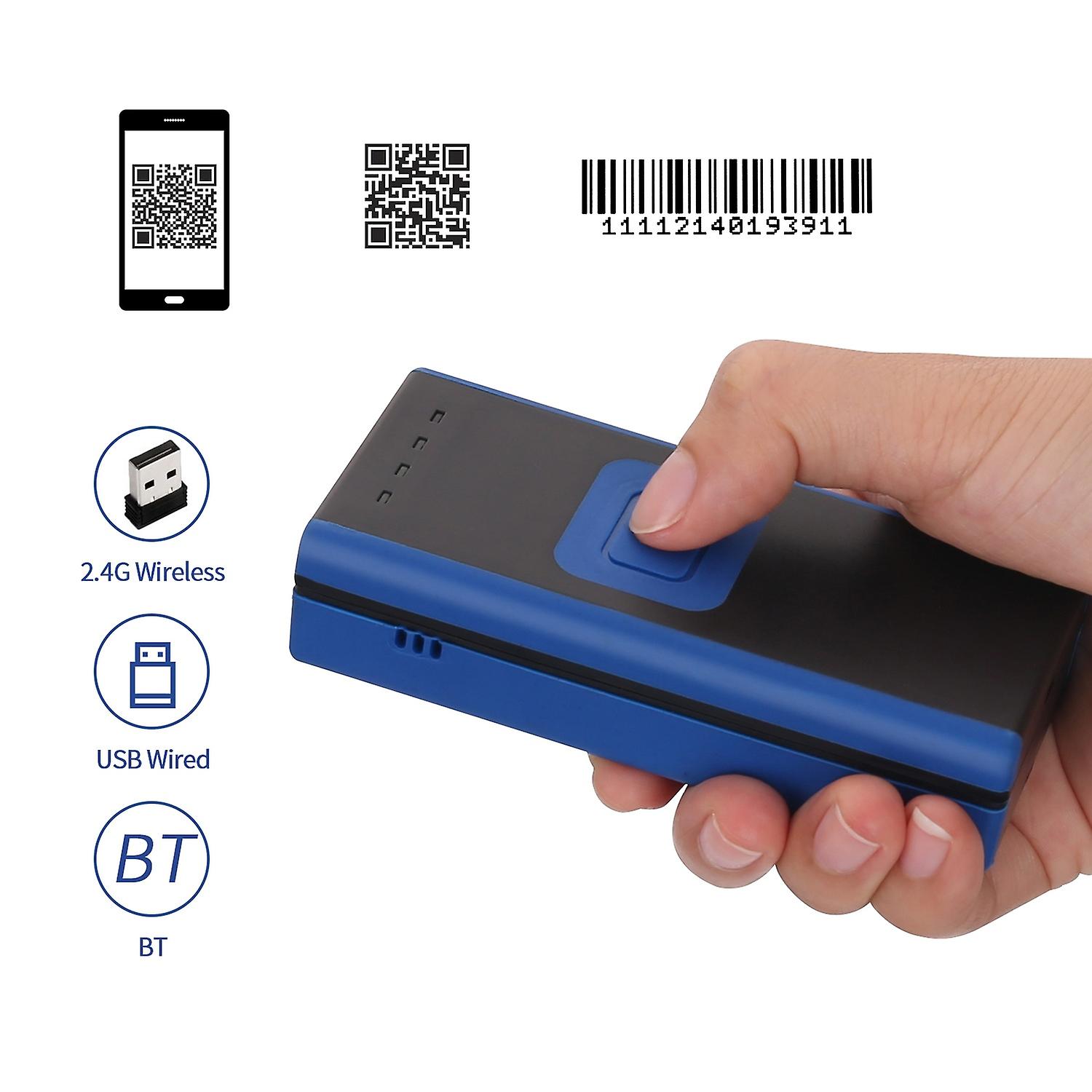 Mini scanner de codes-barres portable 1D 2D QR 3 en 1 BT et 2,4 GHz sans fil et lecteur de codes-barres filaire USB portable