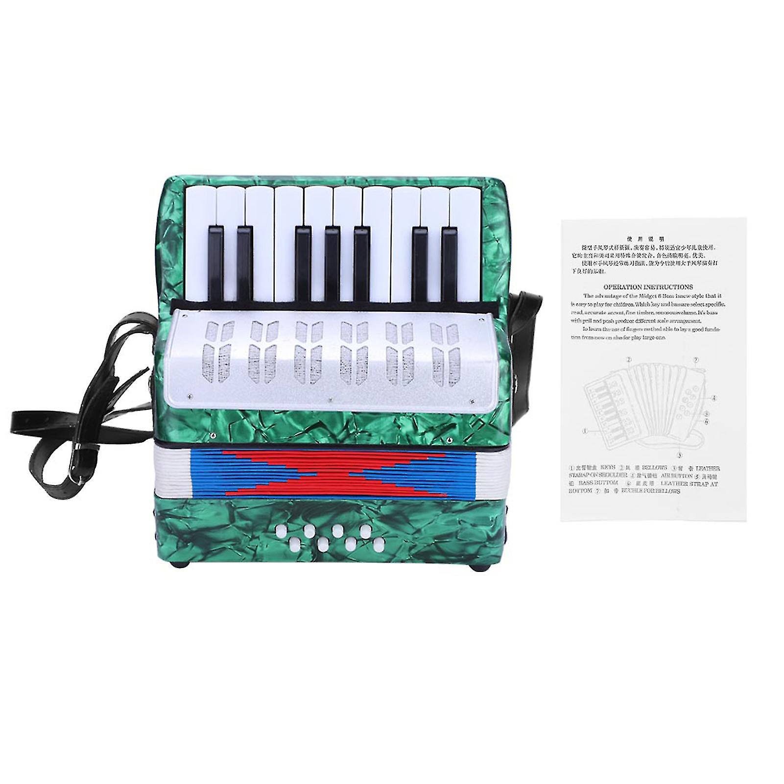 17 Key 8 Bass Piano Accordion Musical Instrument for Beginners and Students Green Lightweight Durable Design