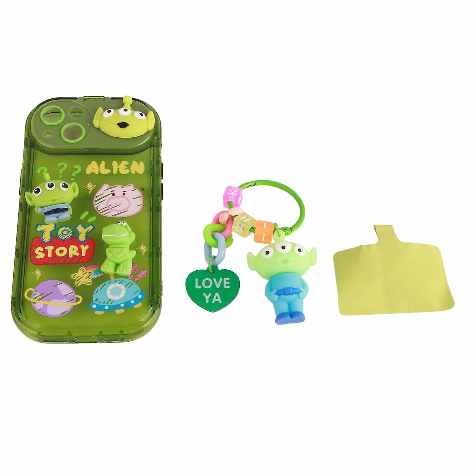 Green Silicone Mirror Stand Phone Case with Cartoon Print and String for iOS 13