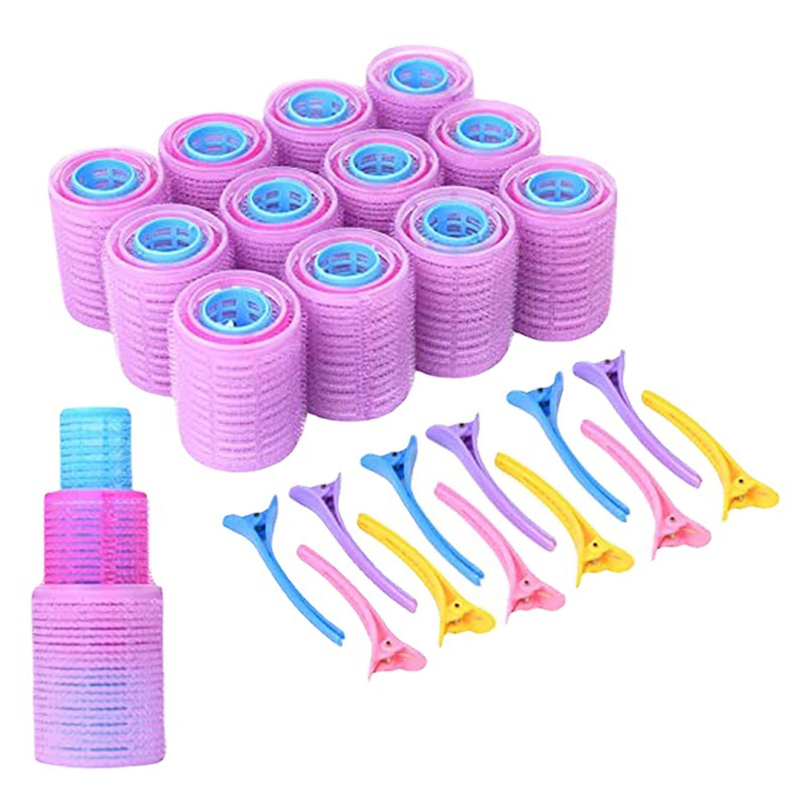 36 Pcs Large, Medium and Small Self Grip Hair Rollers with 12 Pcs Plastic Clips for Home and Salon Use