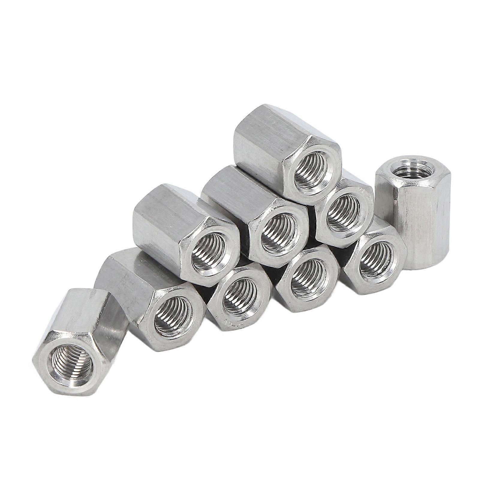 10PCS Hex Coupling Nuts 304 Stainless Steel Long Rod Coarse Hex Connection Nut M10 Thread