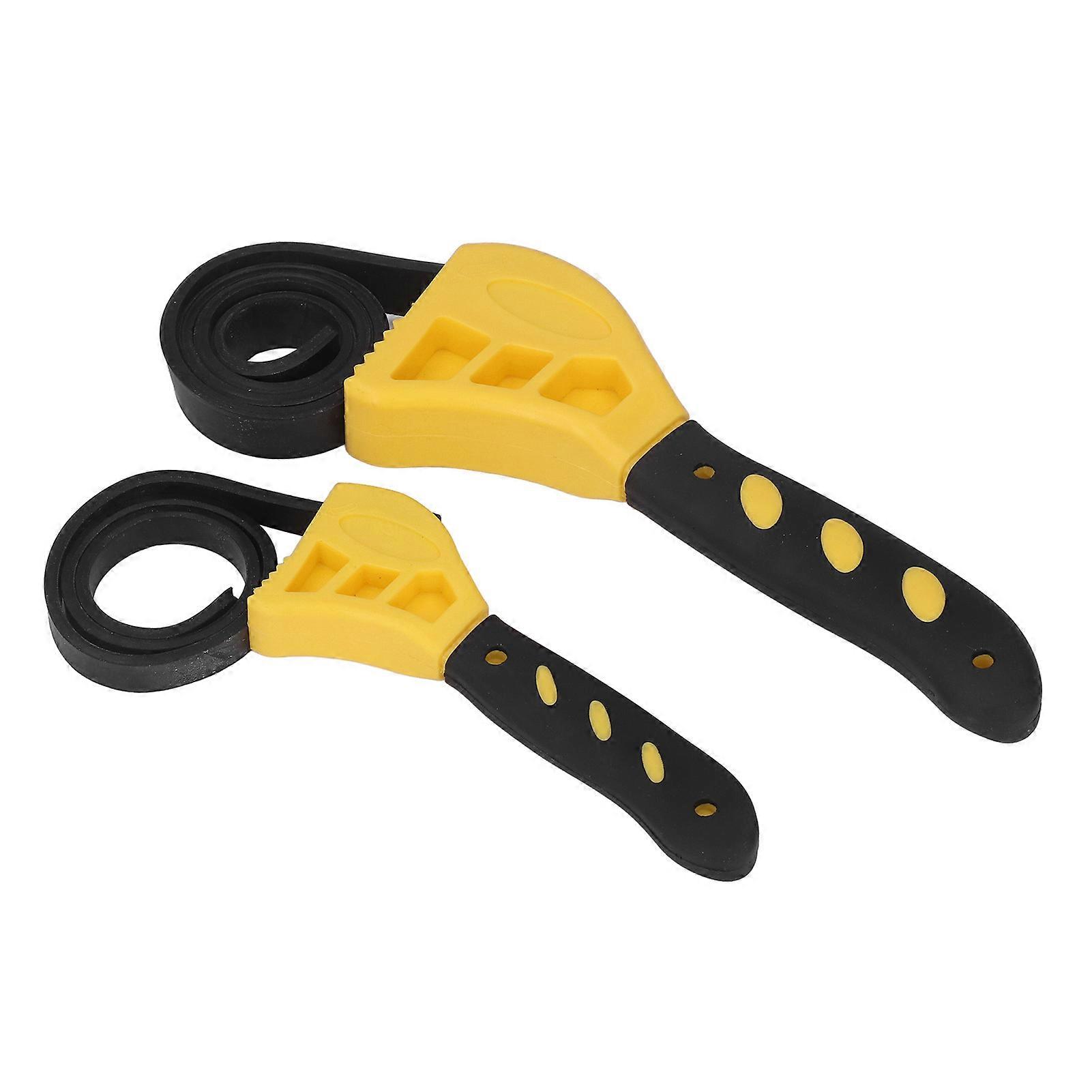 Pack 15cm & 20cm Adjustable Rubber Multi-Purpose Strap Wrench for Car Maintenance Yellow