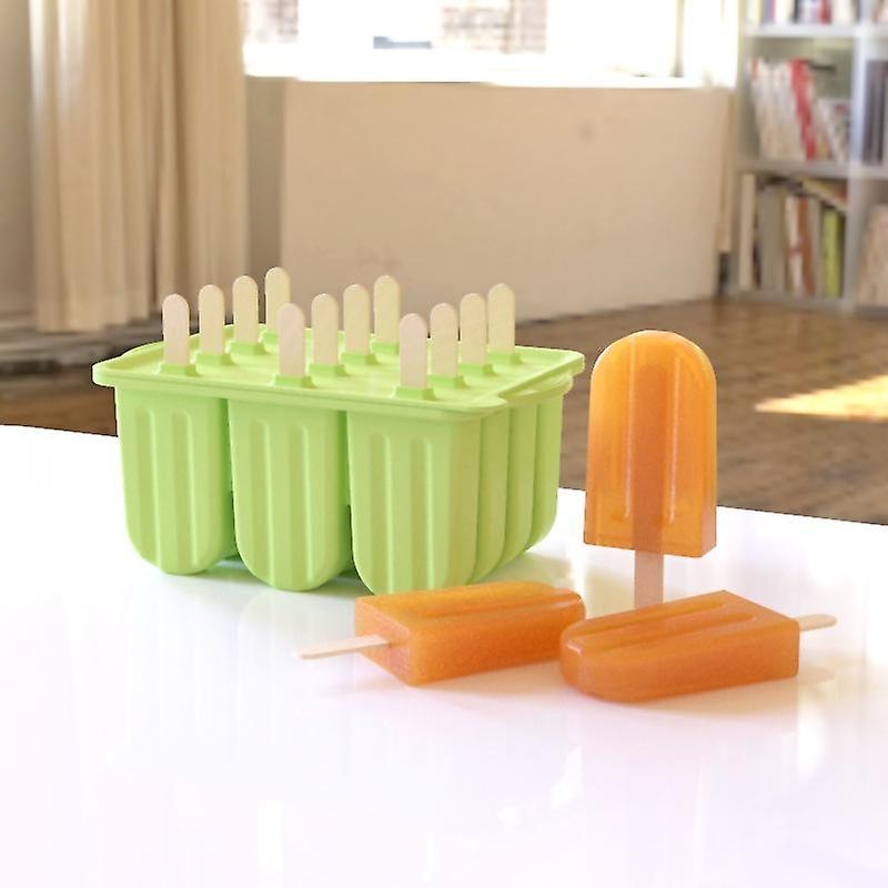 Reusable BPA Free Silicone Popsicle Molds with 50 Wooden Sticks (Green)