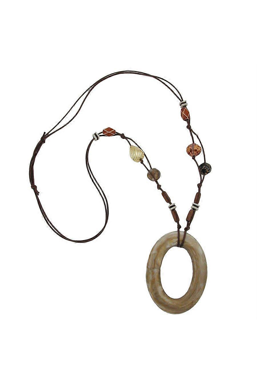 Necklace Big Ring Beige-gold Marbled 95cm - Gl02628