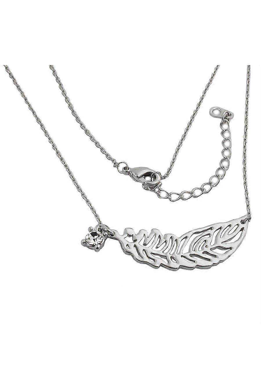 Necklace Leaf/ Feather Pendant White Gold Coloured - Gl01211