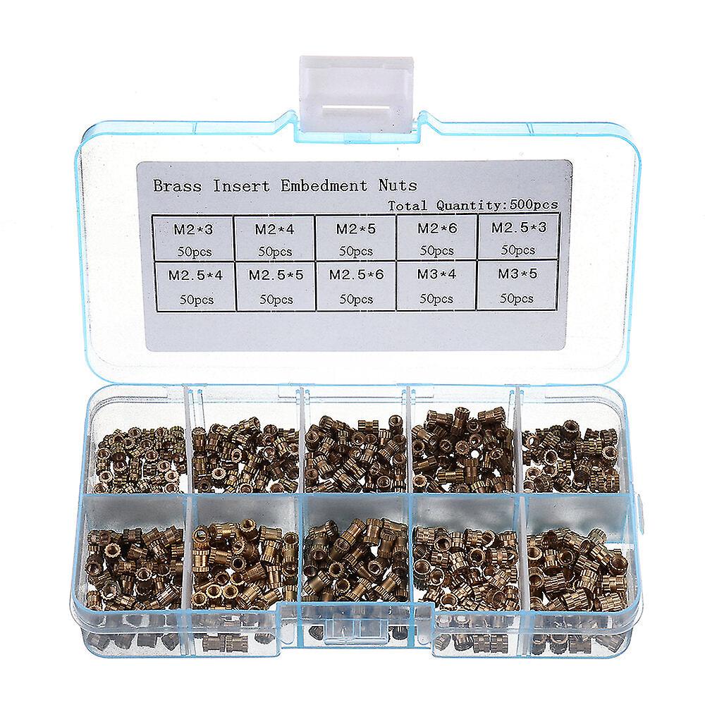 500Pcs M2/m2.5/m3 Metric Threaded Brass Knurl Round Insert Nut Assortment Set