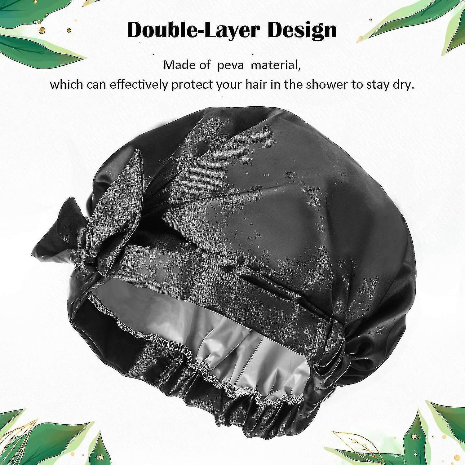 Shower cap, knotted shower cap, bow shower cap (black)