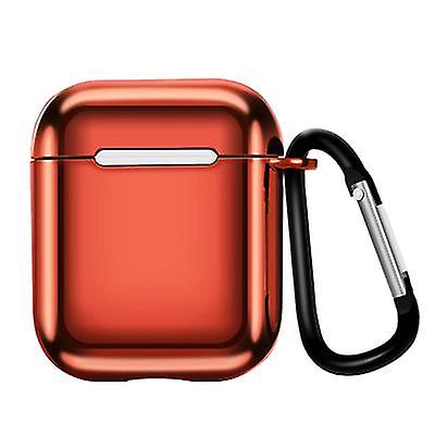 2Pcs Red Suitable For Airpods1/2 Generation Electroplating Tpu Protective Sleeve Apple Bluetooth Wireless Headset Case With Carabiner Az15644