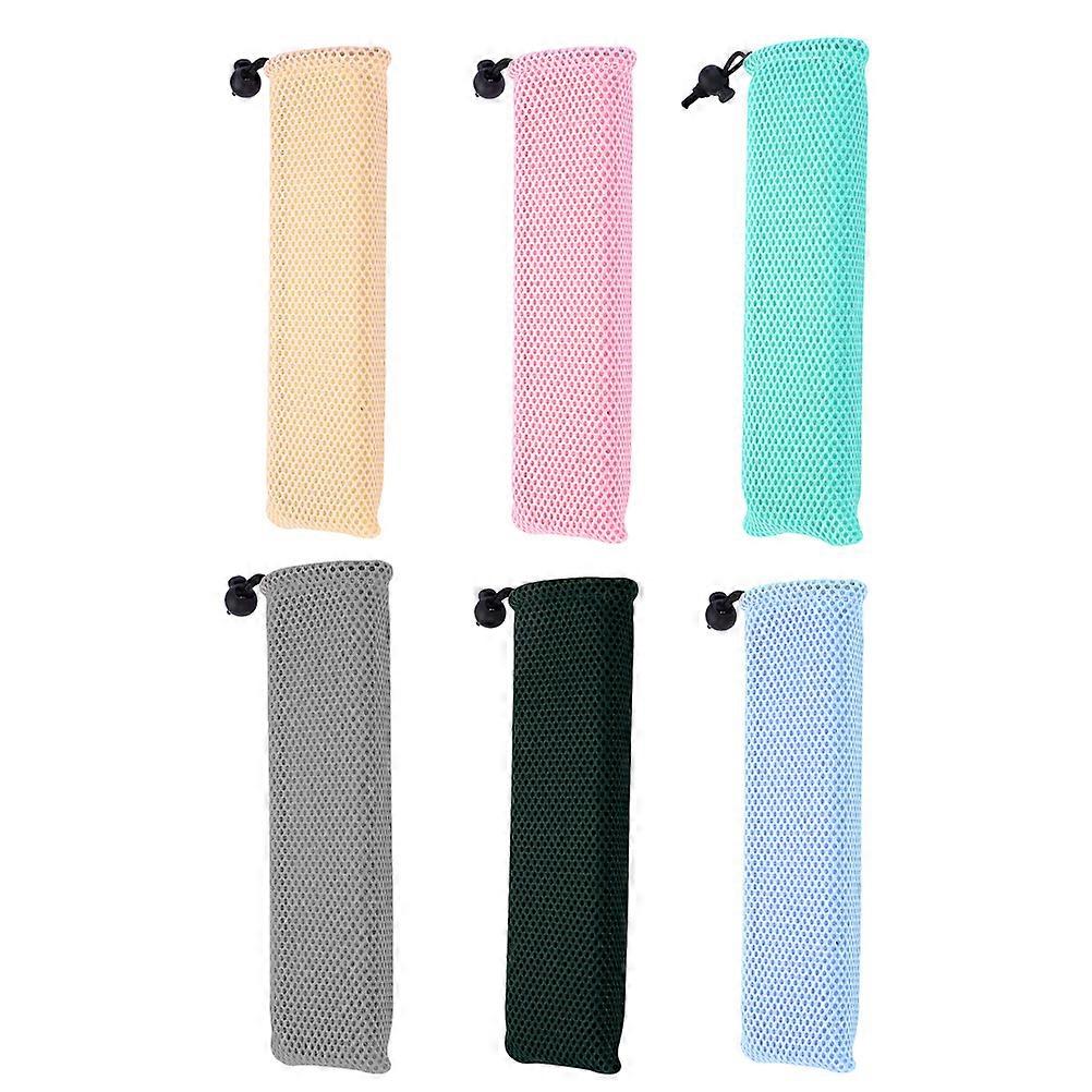 6pcs  Portable Travel Mesh Bag Drawstring Pouch Carrying Case for Tableware Sets