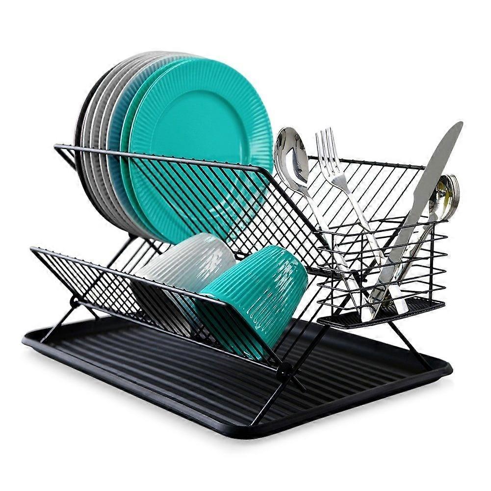Elegant black dish rack for plates, glasses and cutlery