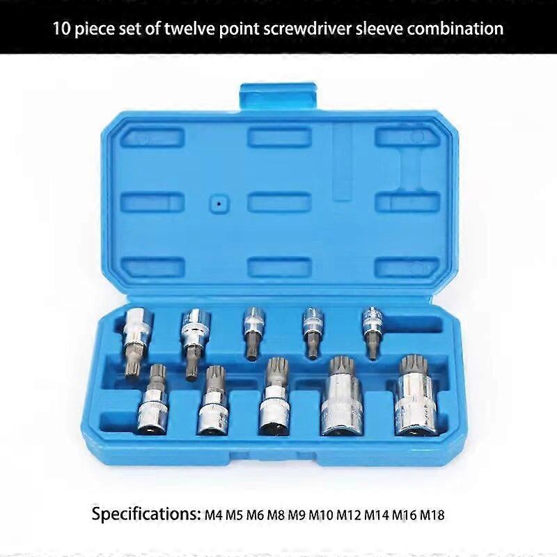 Professional 10 Pcs 12 Point Triple Square Spline Bit Socket Set Tamper Proof with Case Automotive Tool Kit High Quality ST1M867