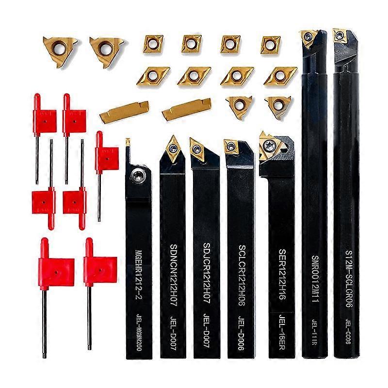 Lathe Threading Tool Set 21 Pieces - 7 Pcs 1/2Inch Turning Boring Bars with 14 Pcs Indexable Carbid