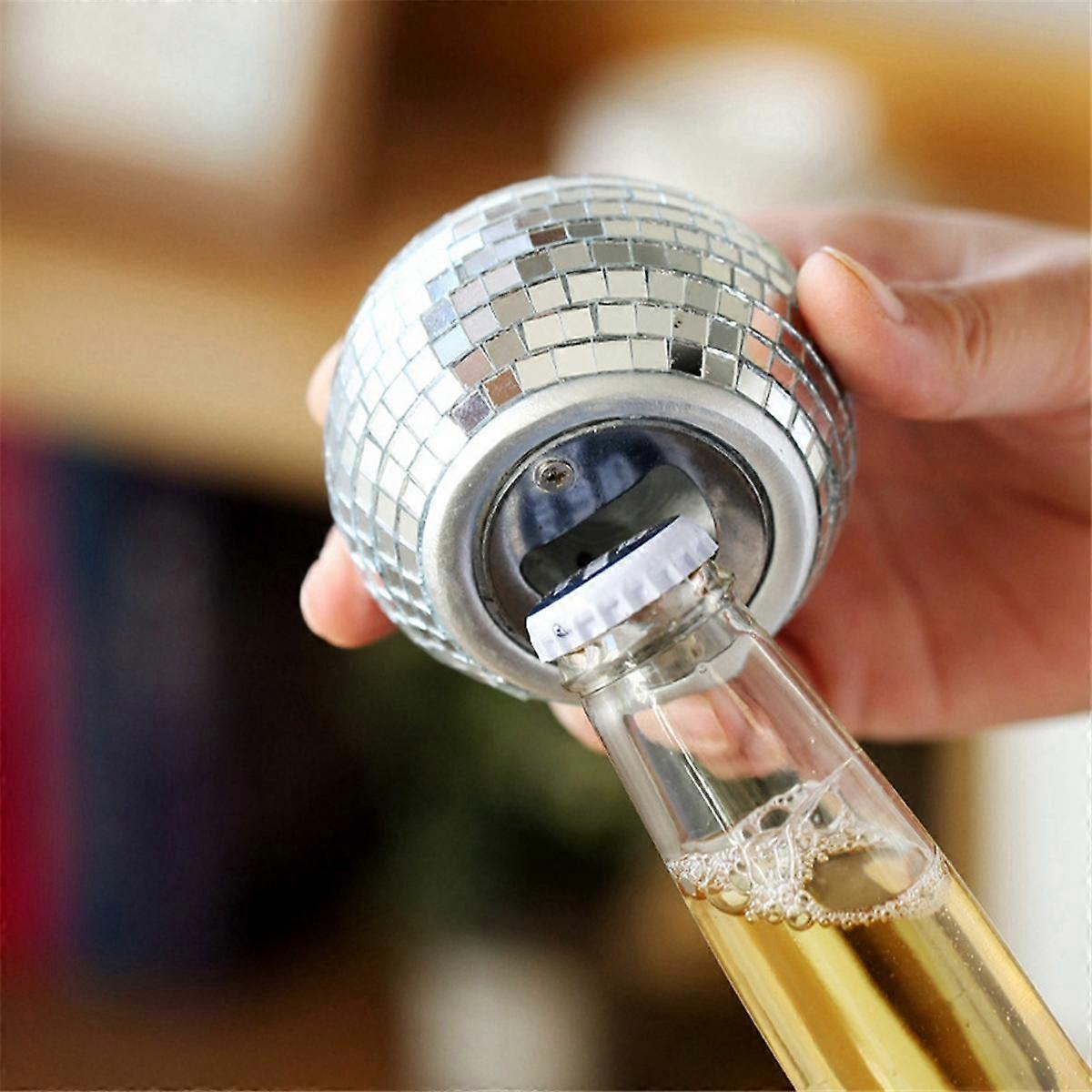 Beer Opener Mirror Design Disco Ball Shape Beer Catcher Mirror Design Opener Mirror Ball Decor Silver
