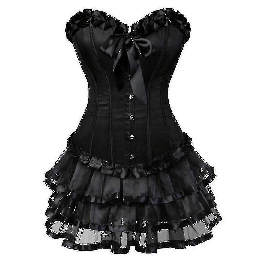 Plus Size Burlesque Corsetti Abito Con Gonna Costumi Vintage Pizzo Su Corsetto Bustier Shaper Corselet Per Donne Abiti Gotici Nero