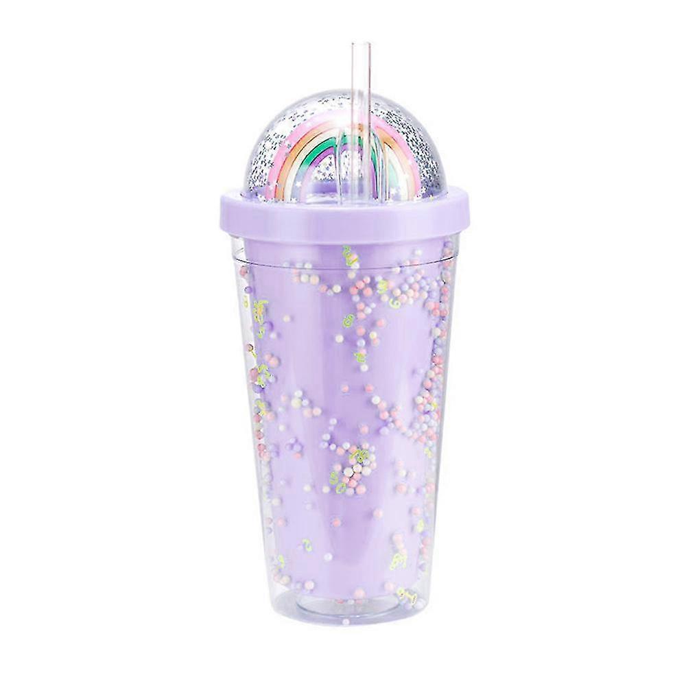 Rainbow Plastic Double Wall Drinking Cup Kettle With Straw And Lid
