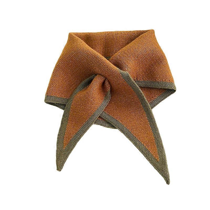 Korean Female Solid Color Triangular Scarve Winter Woolen Knit Elastic Bow Cross Warm Scarfsoft False Collar Neck Guard Bib