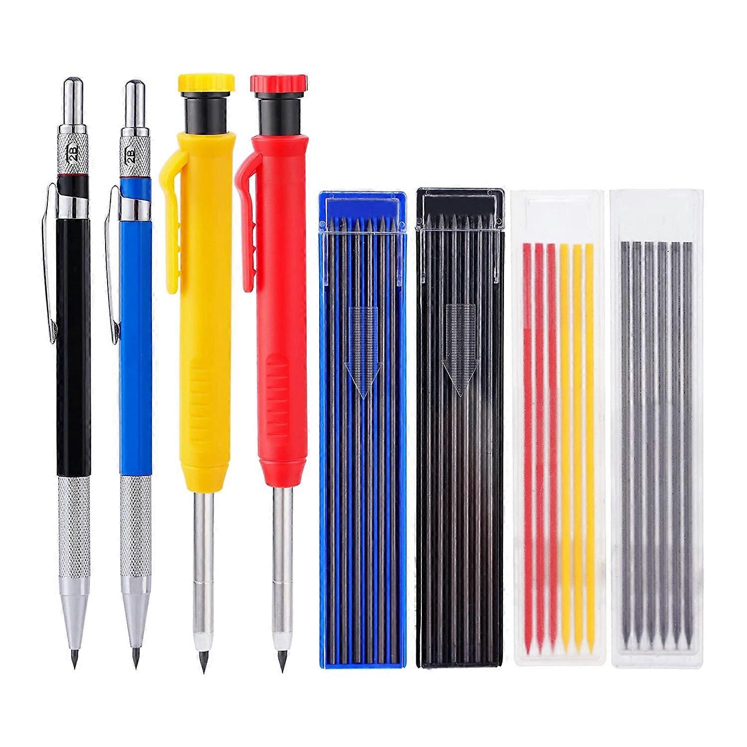 Mechanical Carpenter Pencils - 4 Pcs Solid Carpenter Pencil with 40 Pcs Refills Built-in Sharpener