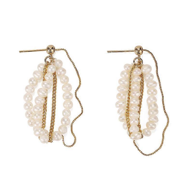 イヤリングヴィンテージデザインナチュラルバロックパールチェーンイヤリング真鍮