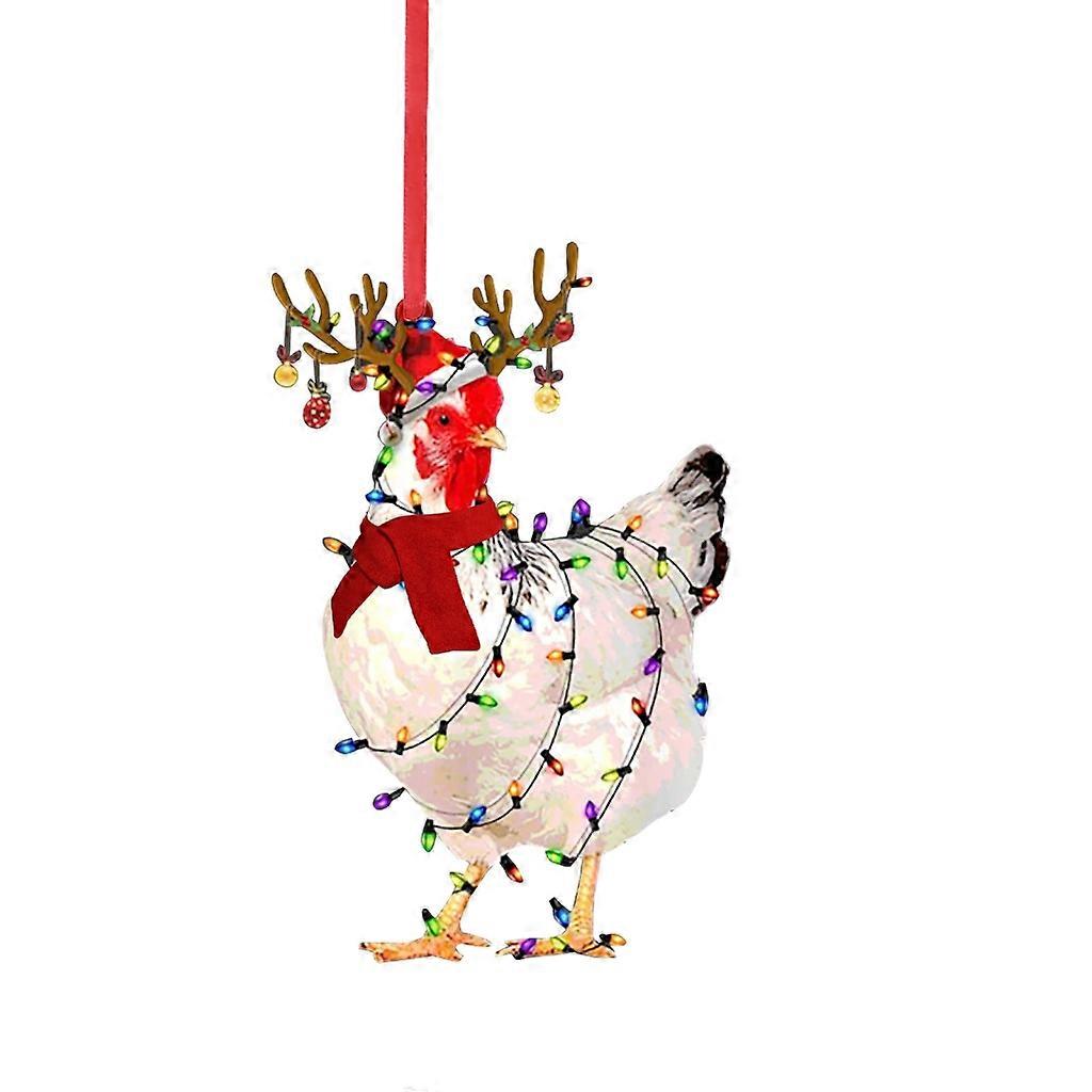 Christmas Scarf Chicken Pendant Wood Animal Crafts Decor Accessory