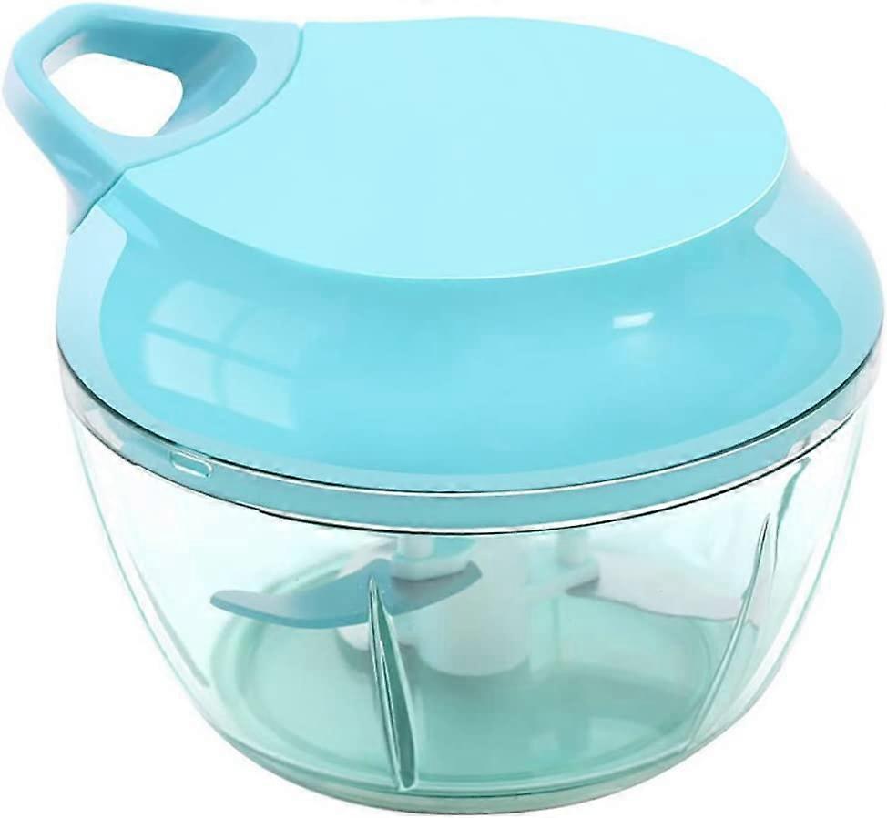 Mini Chopper Hand Chopper Manual String For Cutting Vegetables Onions Garlic Meat Stainless Steel Blades Non-Slip Base 485Ml Blue