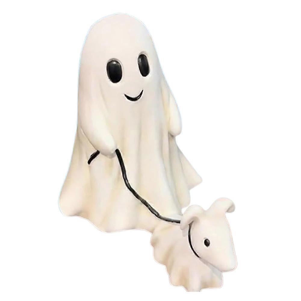 Ghost Walking His Ghost Dog Cutest Ghost Walking Dog Statue Scary Halloween Party Spooky Standing Ghosts Figurines Outdoor Decoration