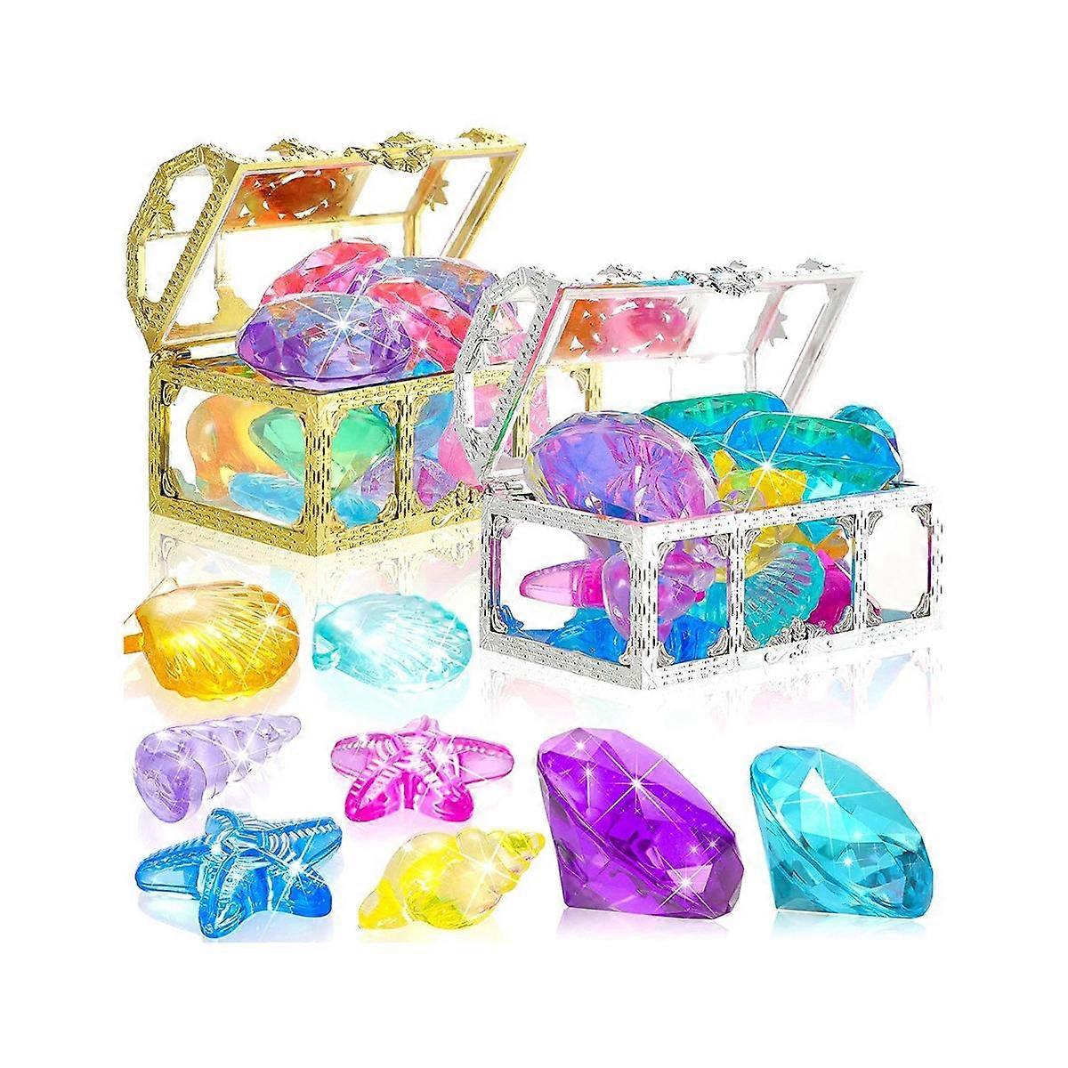 24Pcs Diving Gems Pool Toys Oceans Gem Diamond Gems Pirate Treasure Chest Summer Underwater Swimmin