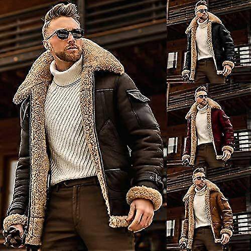 Mens Faux Lamb Shearling Sheep Skin Bomber Flying Jacket Winter Aviator Coa