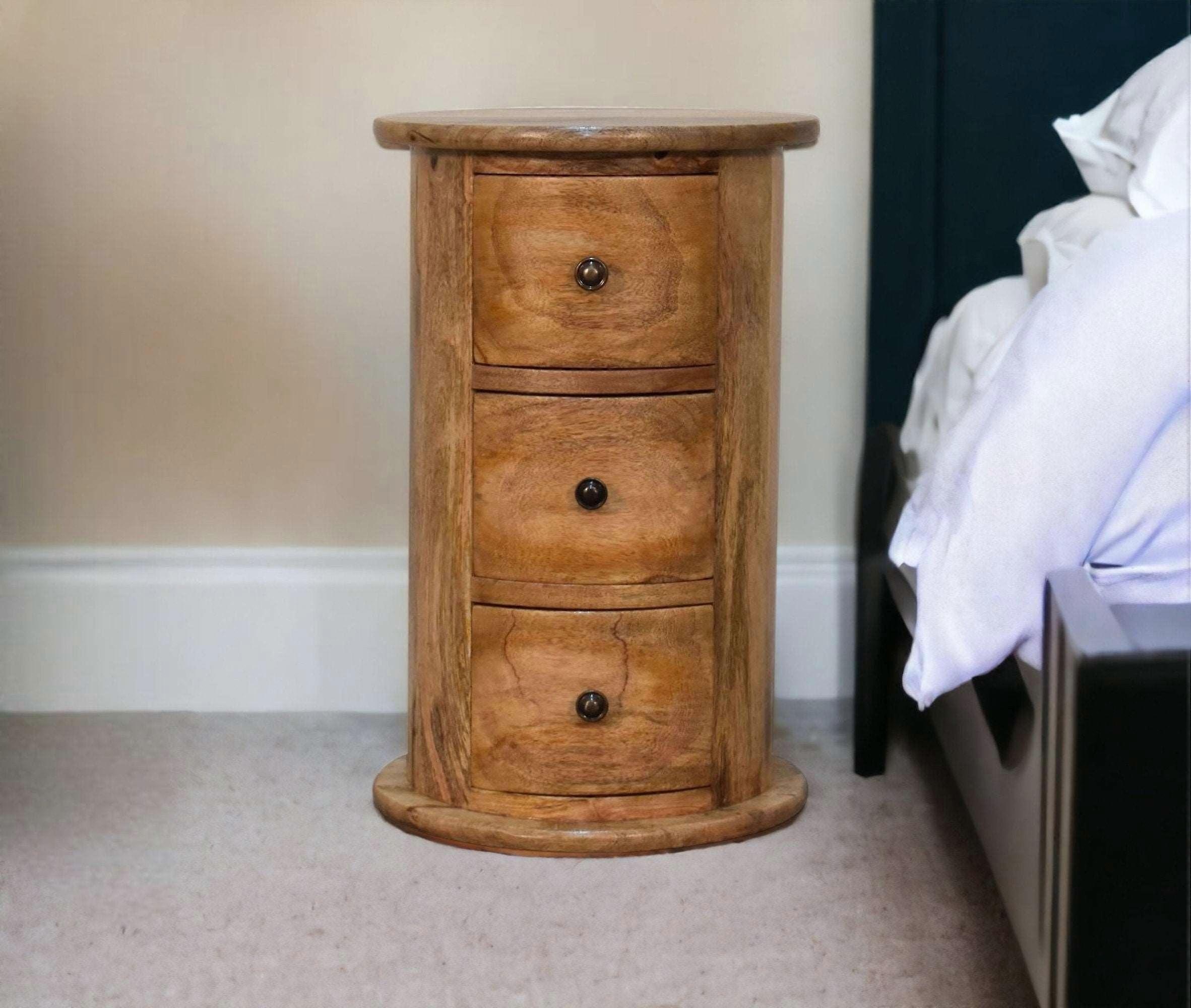 Small Round Bedside Drum Chest