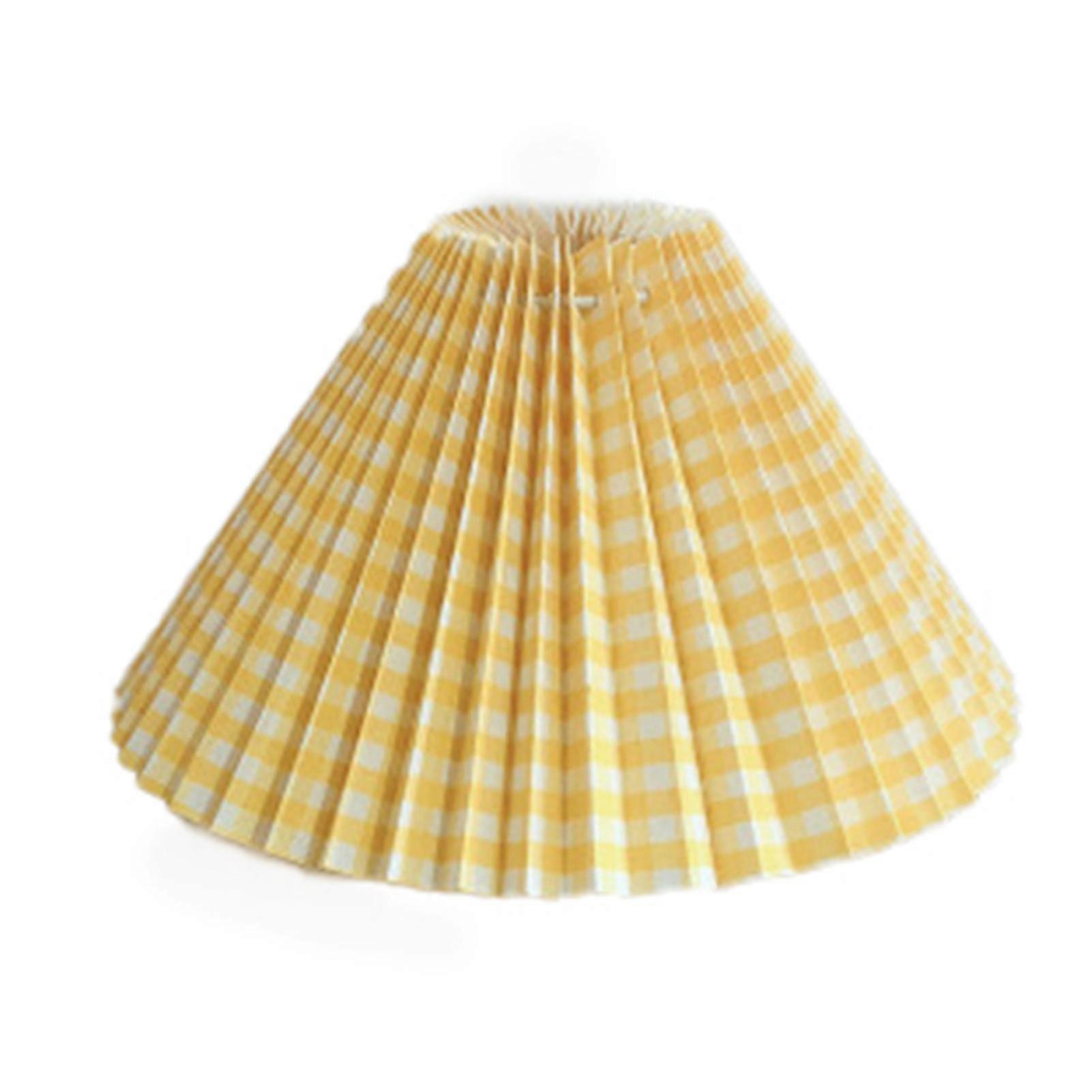 Pleated Lampshade E27 Light Cover Japanese Style Fabric Table Lamp Ceiling DecorYellow Check