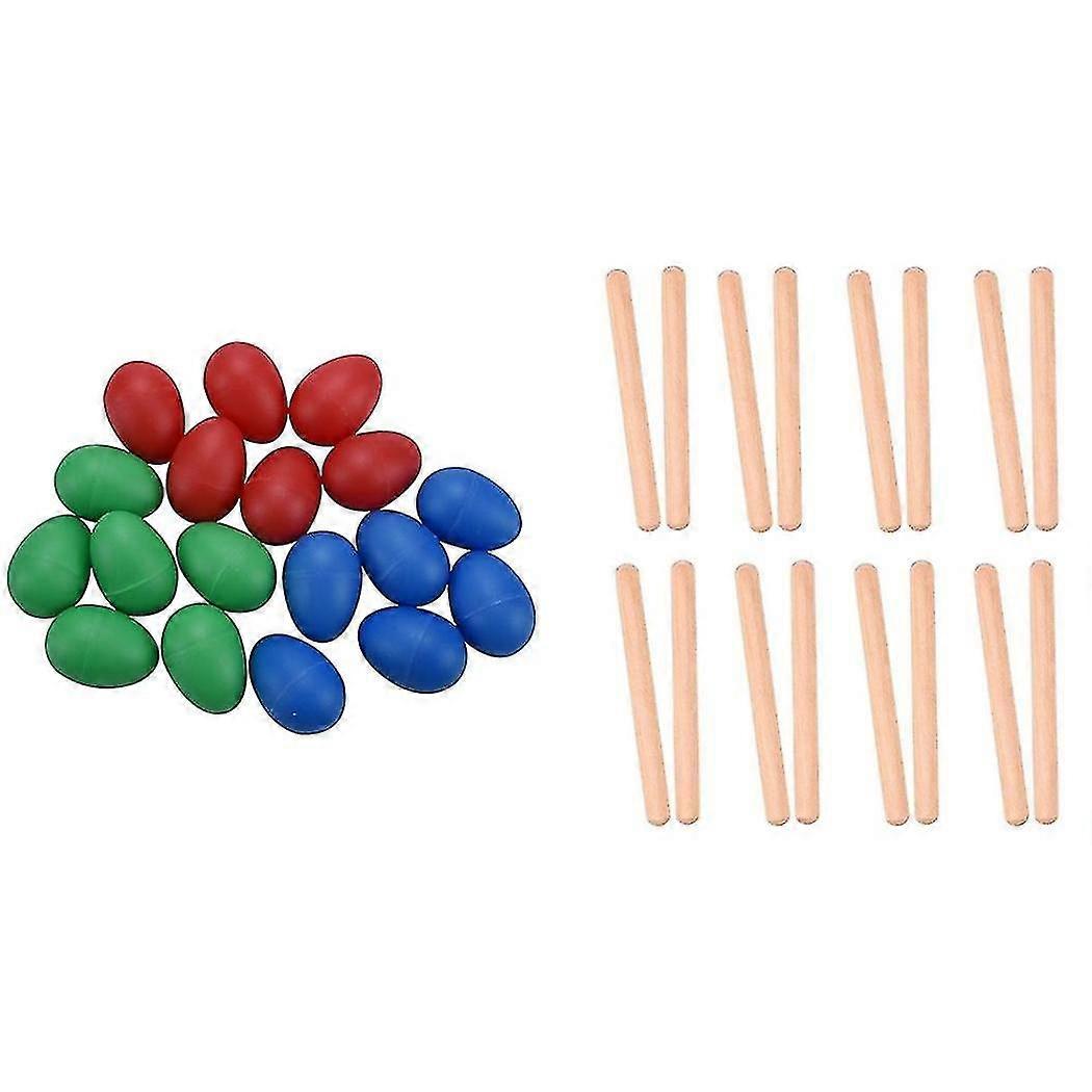 18pcs Egg Shakers With 8 Pairs Classical Wood Claves Musical Percussion Instrument Natural Hardwood