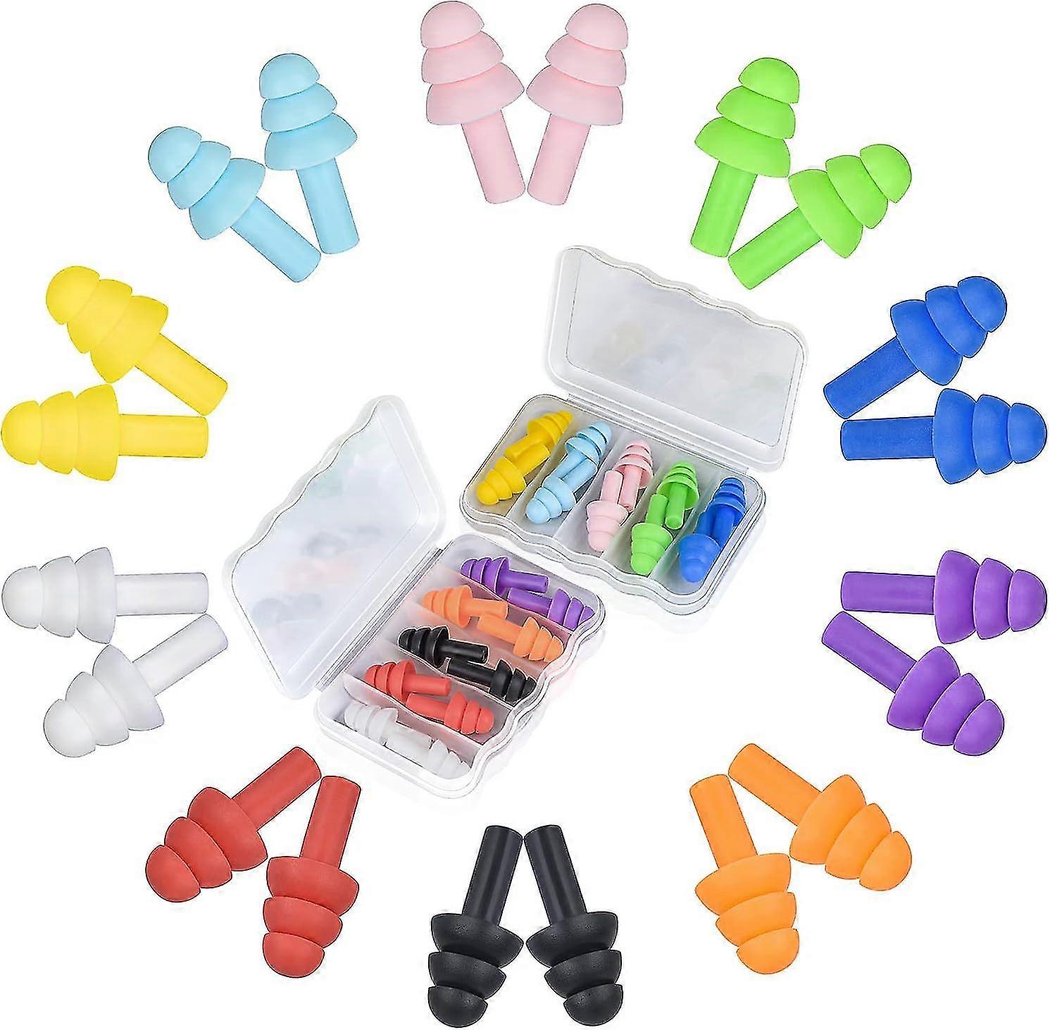 Silicone Ear Plugs For Sleeping Noise Cancelling, 10 Pairs Reusable Earplugs For Sleeping, Concert, Snoring, Travel, Work, 10 Colors, 32db Highest Snr