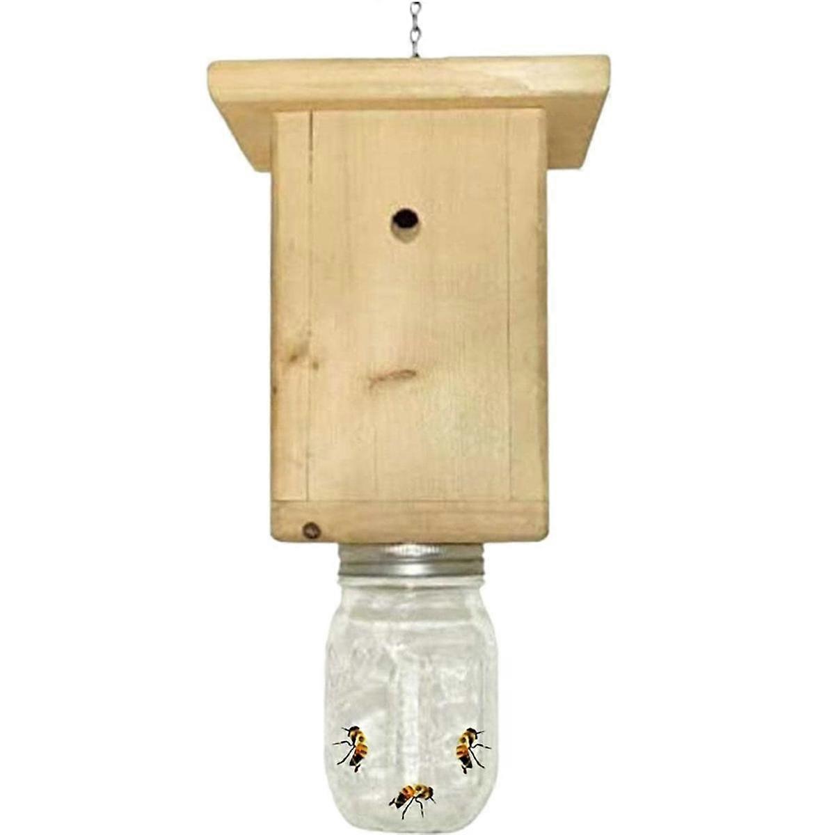 Wasp Traps Outdoor,Easy to Use Natural Log House Style Carpenter Bee Trap - Bee Catcher Trap for Ga