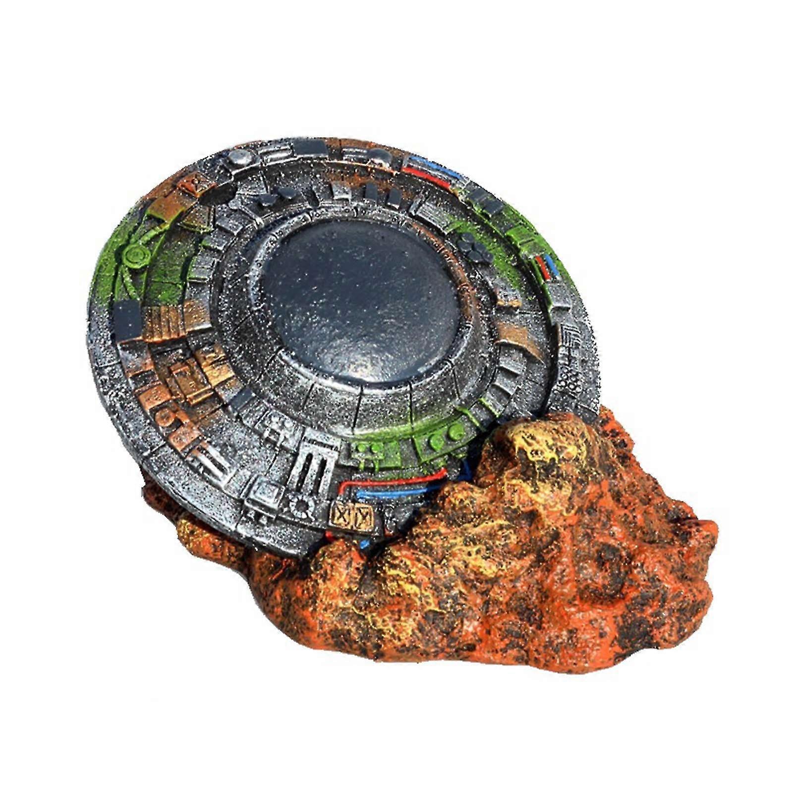 Sunken Spaceship Aquarium Decorations Resin Ufo Ornaments Betta Hideout